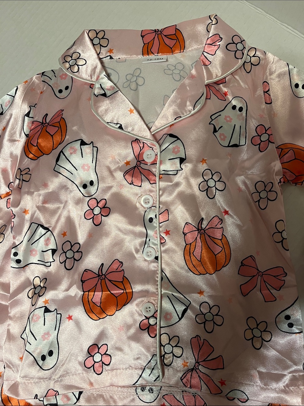 New- 2 piece set Pink Satin Halloween PJ Top & bottoms. sz 12-18m, look like a 2